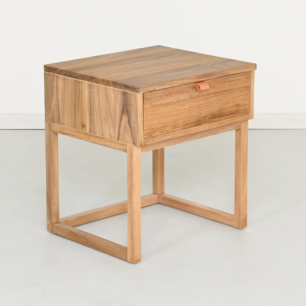 Table de chevet en cuir naturel pour chambre à coucher