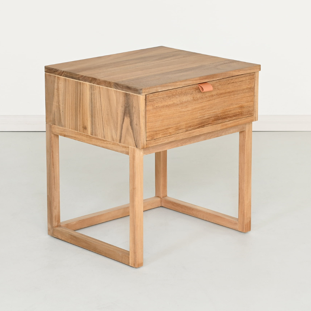 Table de chevet en cuir naturel pour chambre à coucher