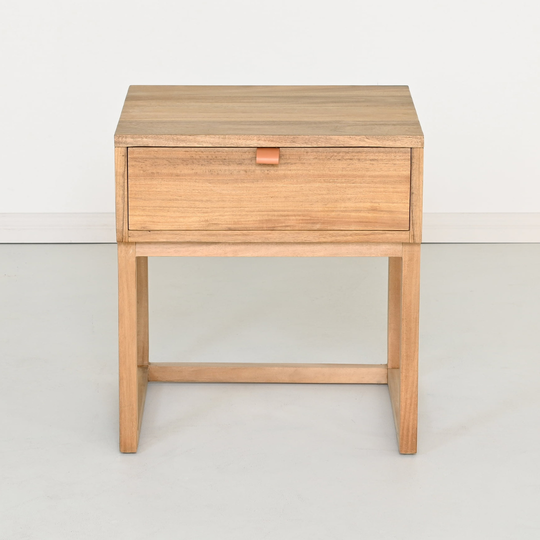 Table de chevet en cuir naturel pour chambre à coucher