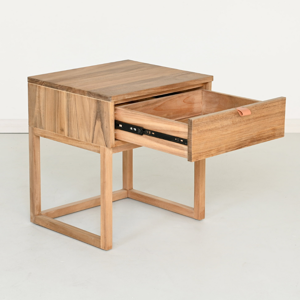 Table de chevet en cuir naturel pour chambre à coucher