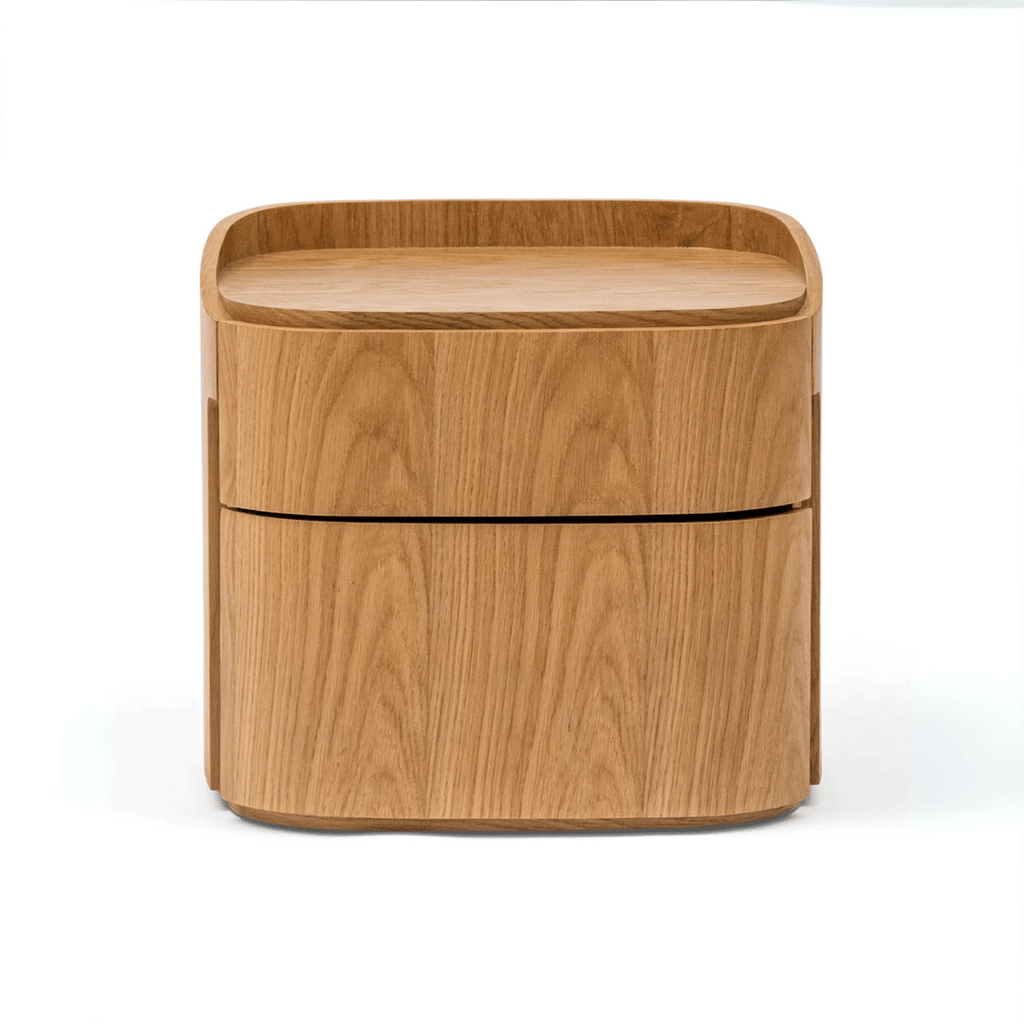 Table de chevet moderne en chêne naturel avec fermeture amortie pour chambre à coucher