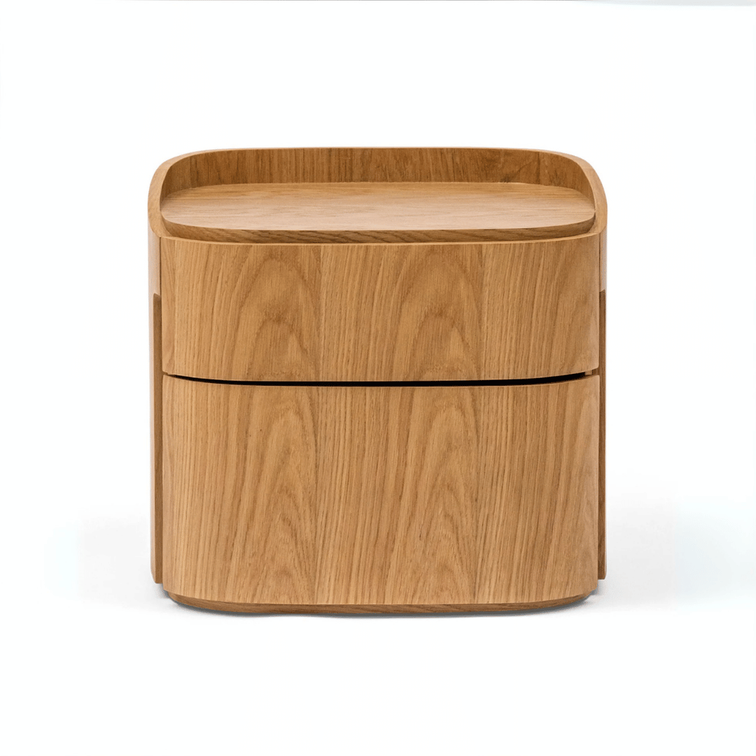 Table de chevet moderne en chêne naturel avec fermeture amortie pour chambre à coucher