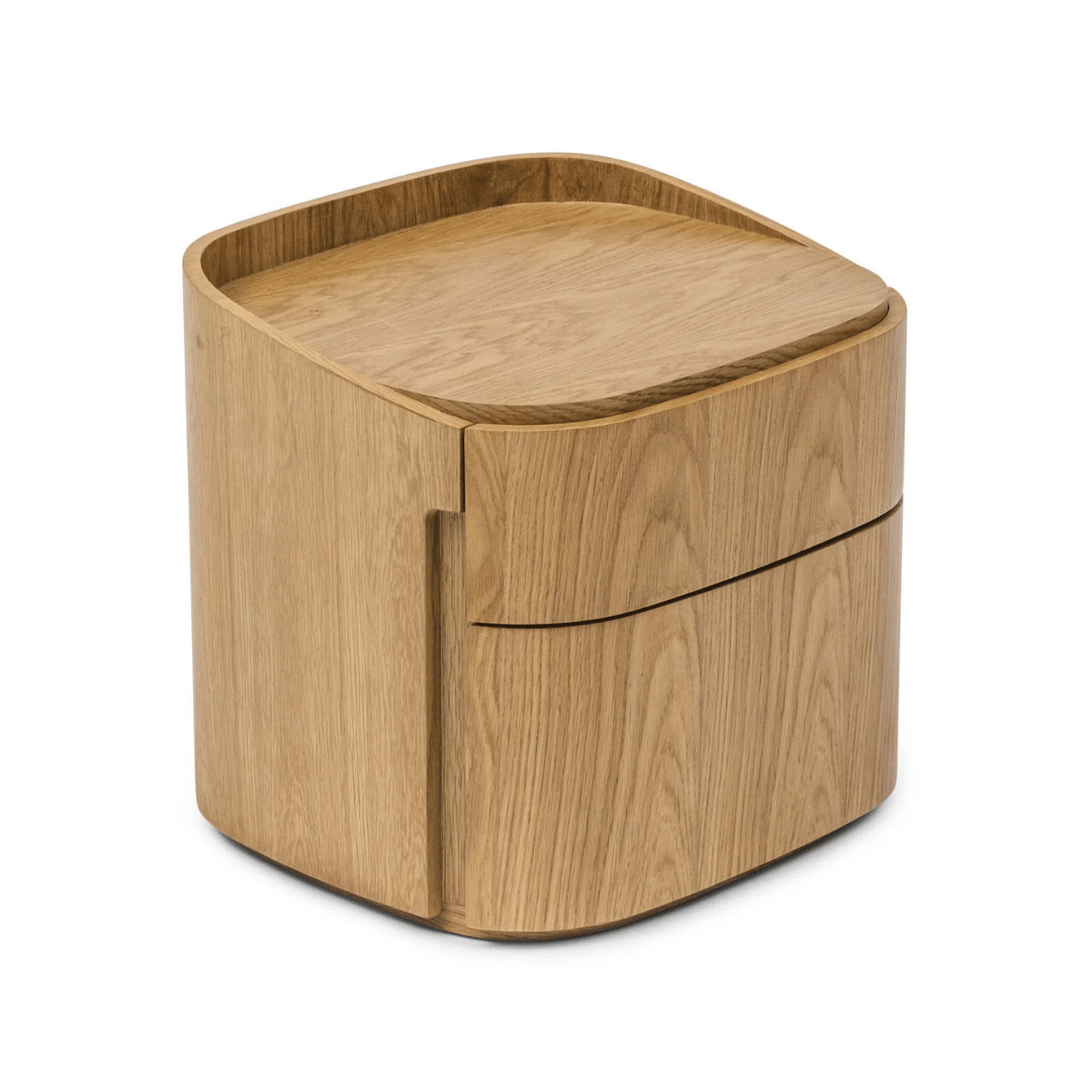 Table de chevet moderne en chêne naturel avec fermeture amortie pour chambre à coucher