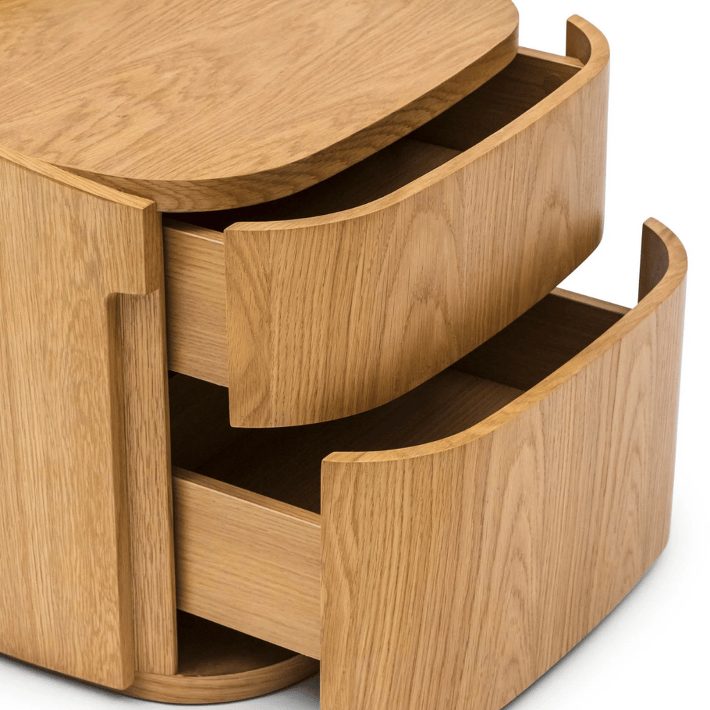 Table de chevet moderne en chêne naturel avec fermeture amortie pour chambre à coucher