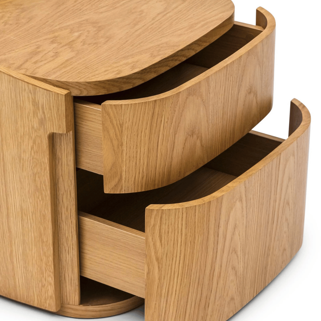 Table de chevet moderne en chêne naturel avec fermeture amortie pour chambre à coucher