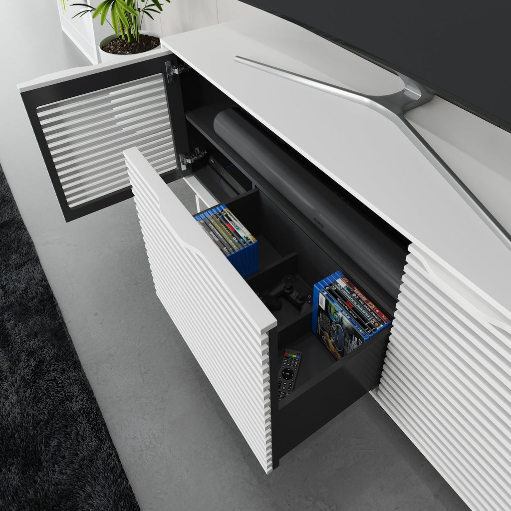 Meuble TV gris brume avec rangement pour le salon
