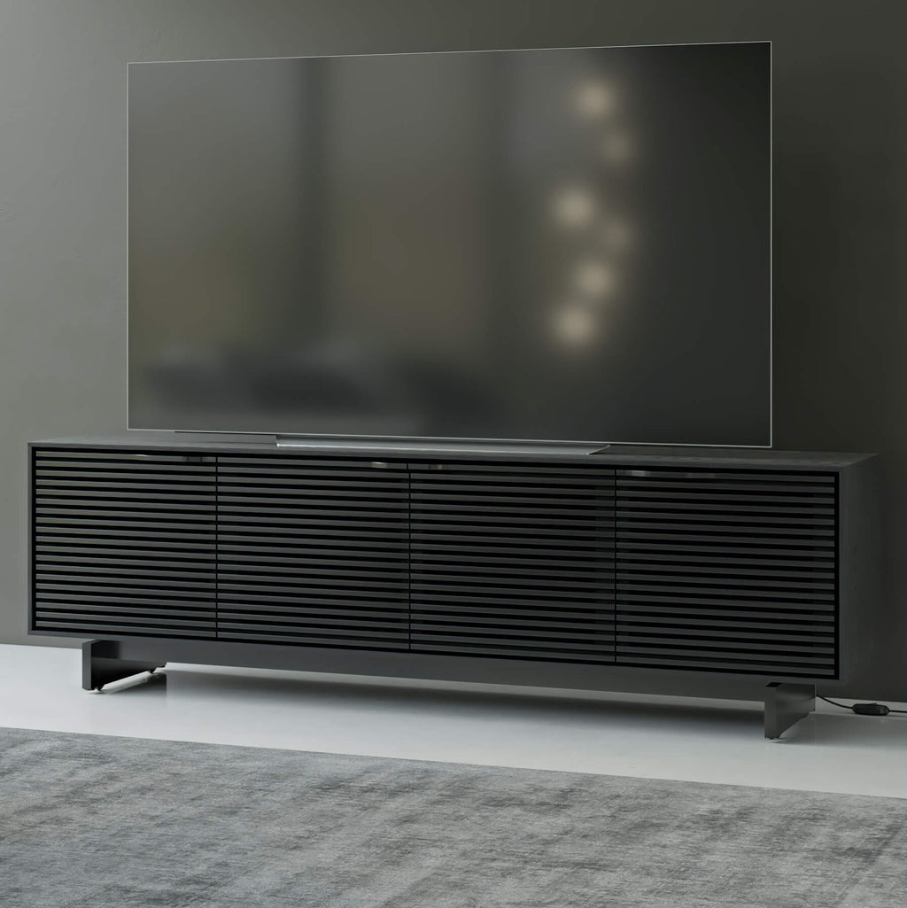 Meuble TV moderne en frêne teinté ébène pour salon