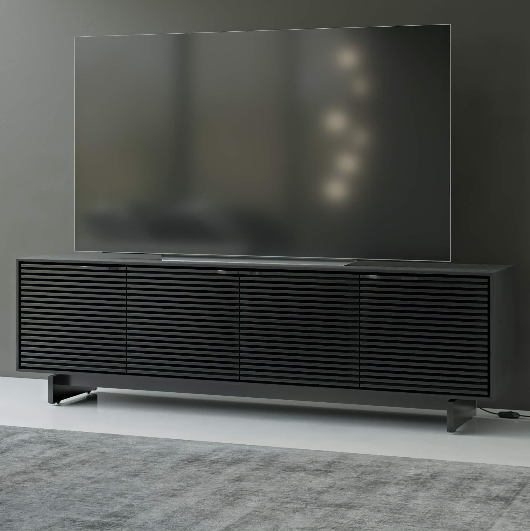 Meuble TV moderne en frêne teinté ébène pour salon