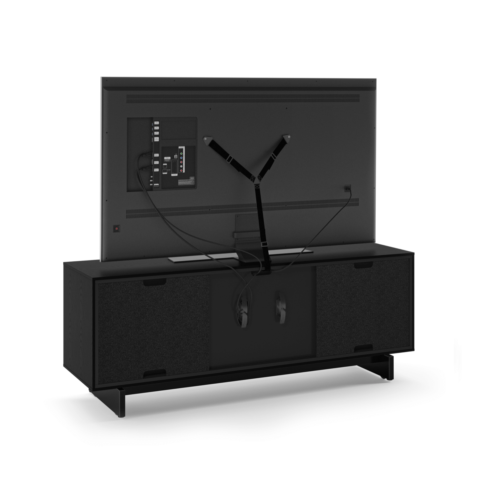 Meuble TV en frêne ébénisé avec rangements pour salon