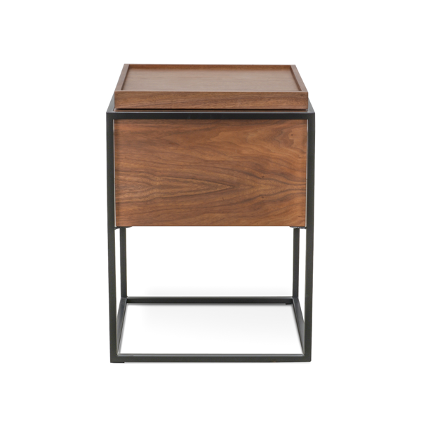 Table d'appoint mi-siècle en noyer naturel avec plateau pivotant et rangement pour chambre à coucher