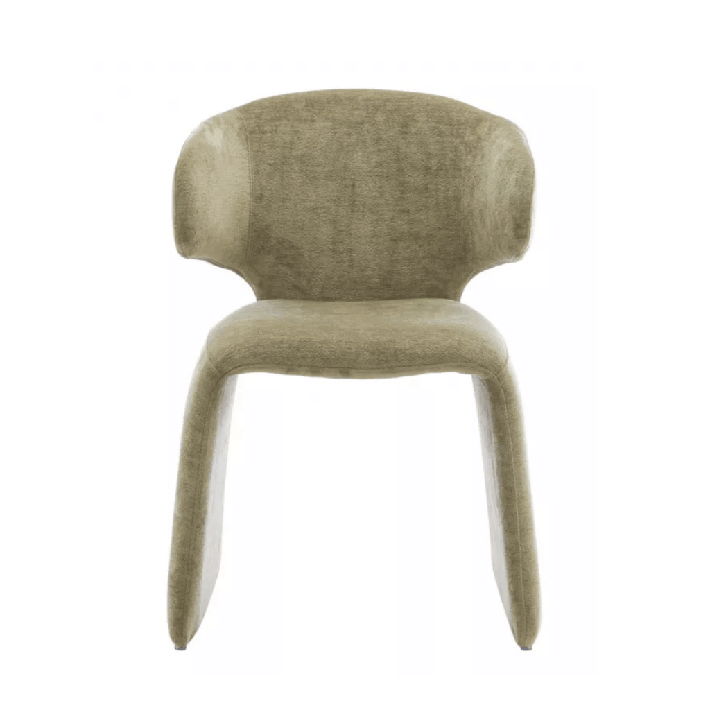 Chaise de salle à manger verte en chenille avec dossier incurvé et rembourré pour salle à manger