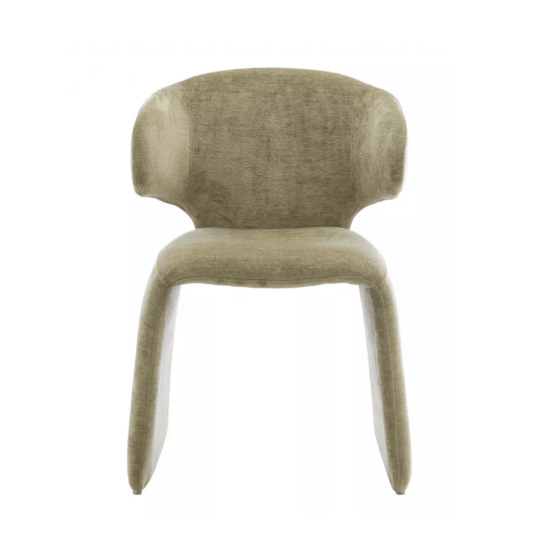 Chaise de salle à manger verte en chenille avec dossier incurvé et rembourré pour salle à manger