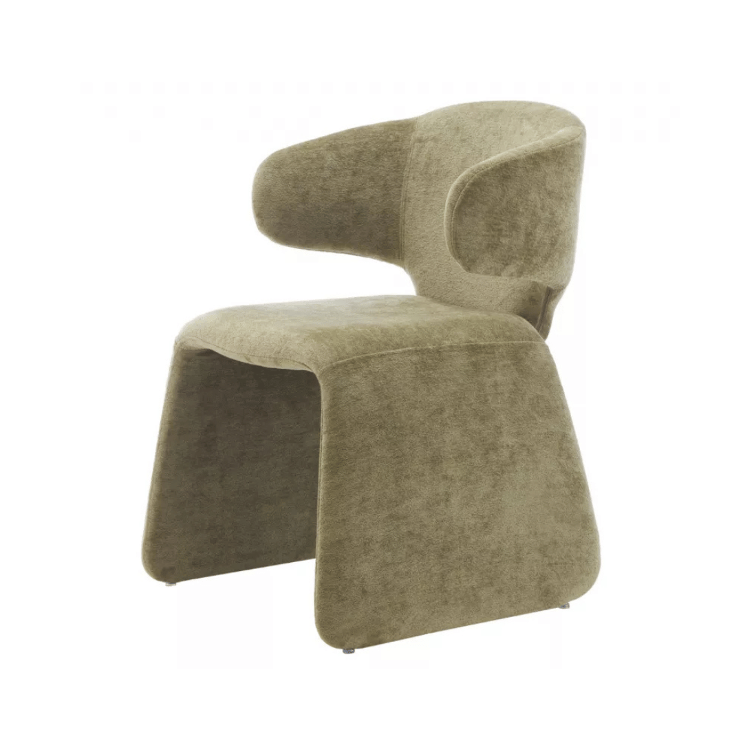 Chaise de salle à manger verte en chenille avec dossier incurvé et rembourré pour salle à manger