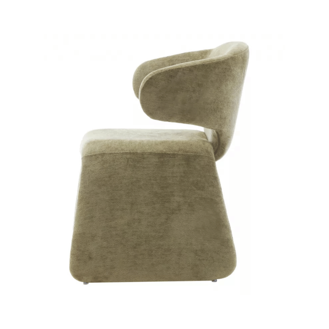 Chaise de salle à manger verte en chenille avec dossier incurvé et rembourré pour salle à manger