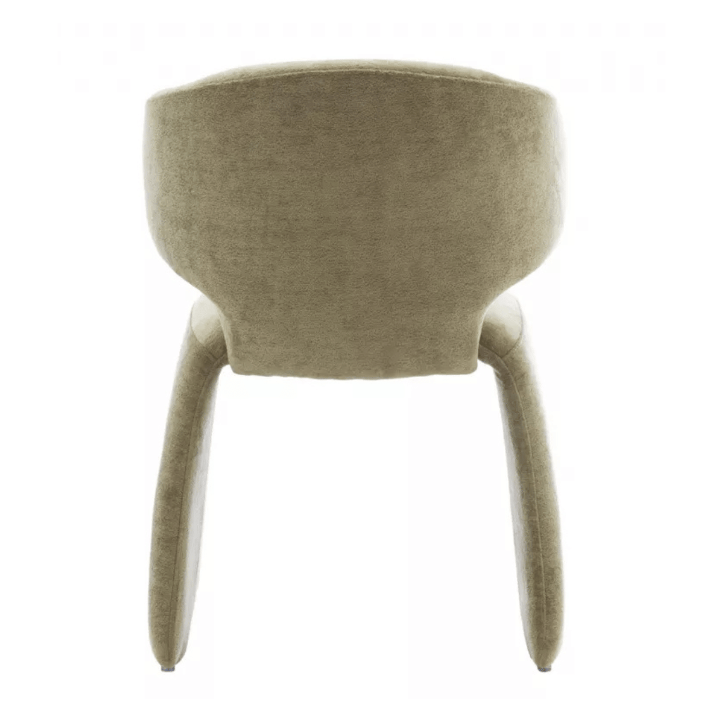 Chaise de salle à manger verte en chenille avec dossier incurvé et rembourré pour salle à manger