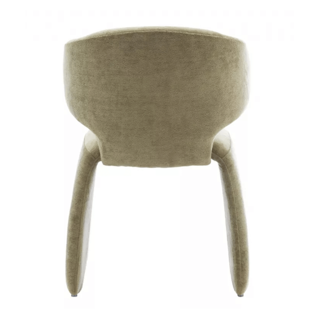 Chaise de salle à manger verte en chenille avec dossier incurvé et rembourré pour salle à manger