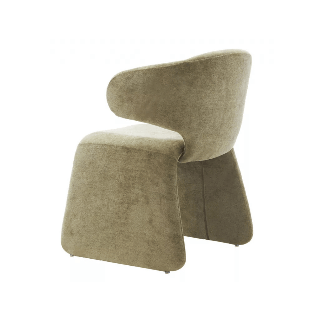 Chaise de salle à manger verte en chenille avec dossier incurvé et rembourré pour salle à manger