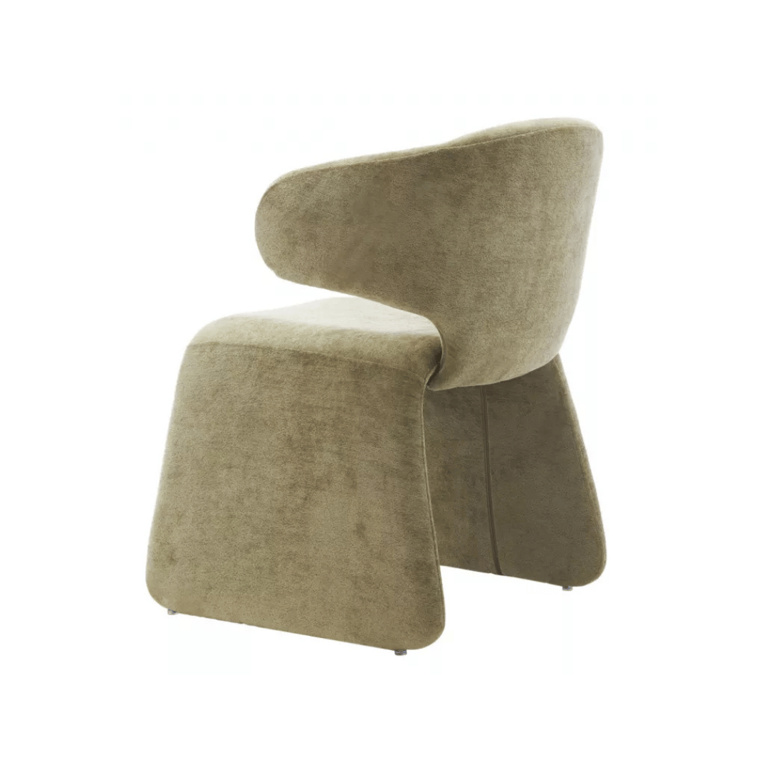 Chaise de salle à manger verte en chenille avec dossier incurvé et rembourré pour salle à manger