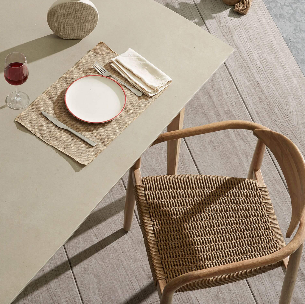 Chaise de salle à manger d'extérieur en corde naturelle, empilable et ergonomique