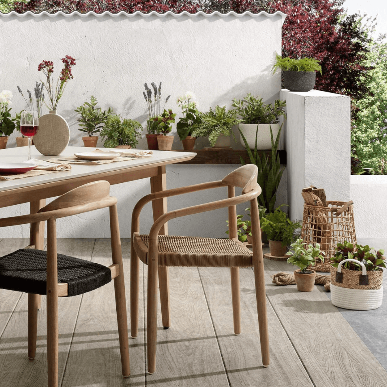 Chaise de salle à manger d'extérieur en corde naturelle, empilable et ergonomique
