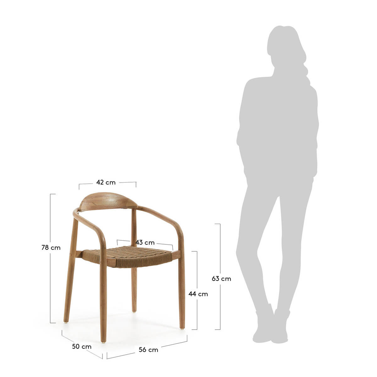 Chaise de salle à manger d'extérieur en corde naturelle, empilable et ergonomique