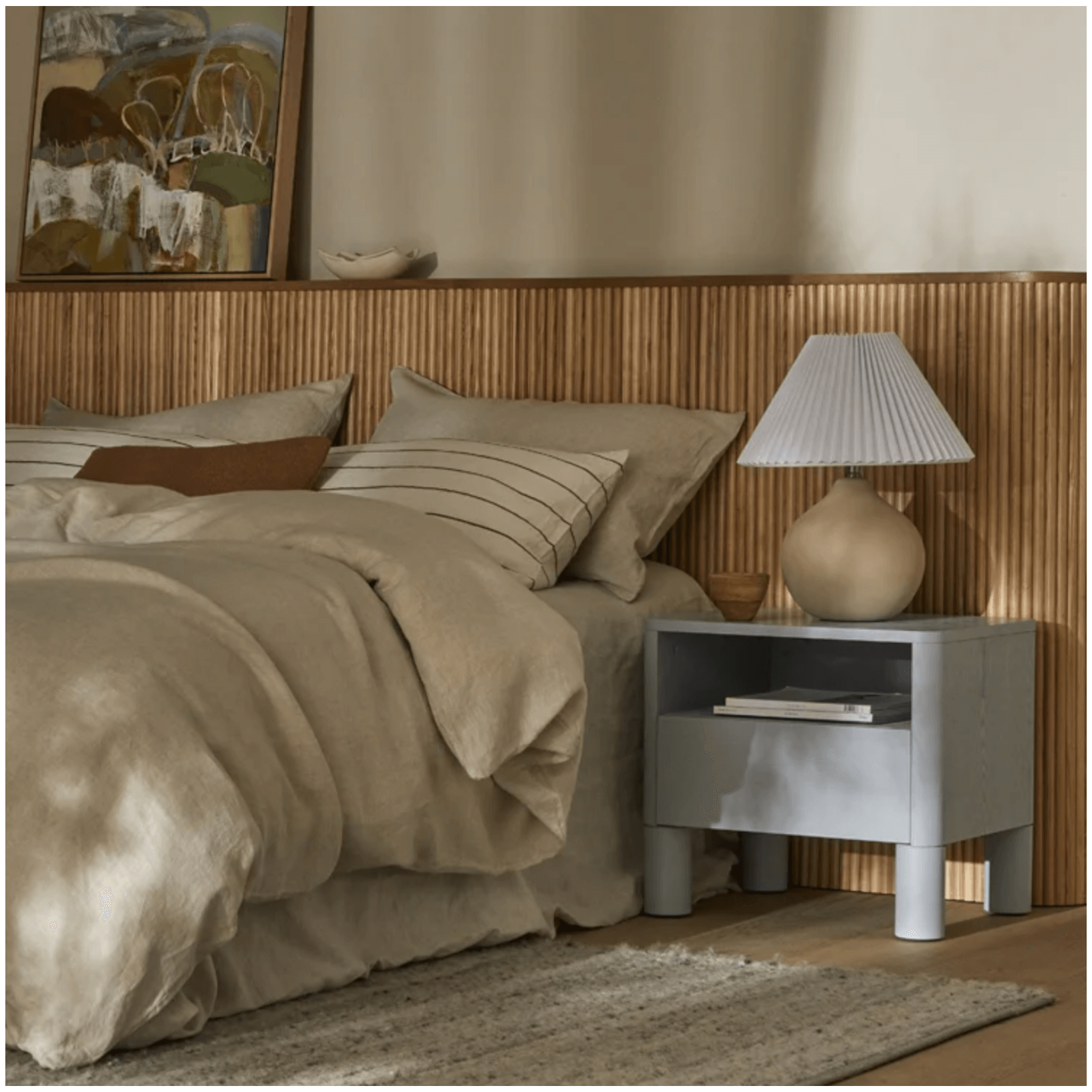 Table de chevet moderne en frêne bleu pour chambre à coucher