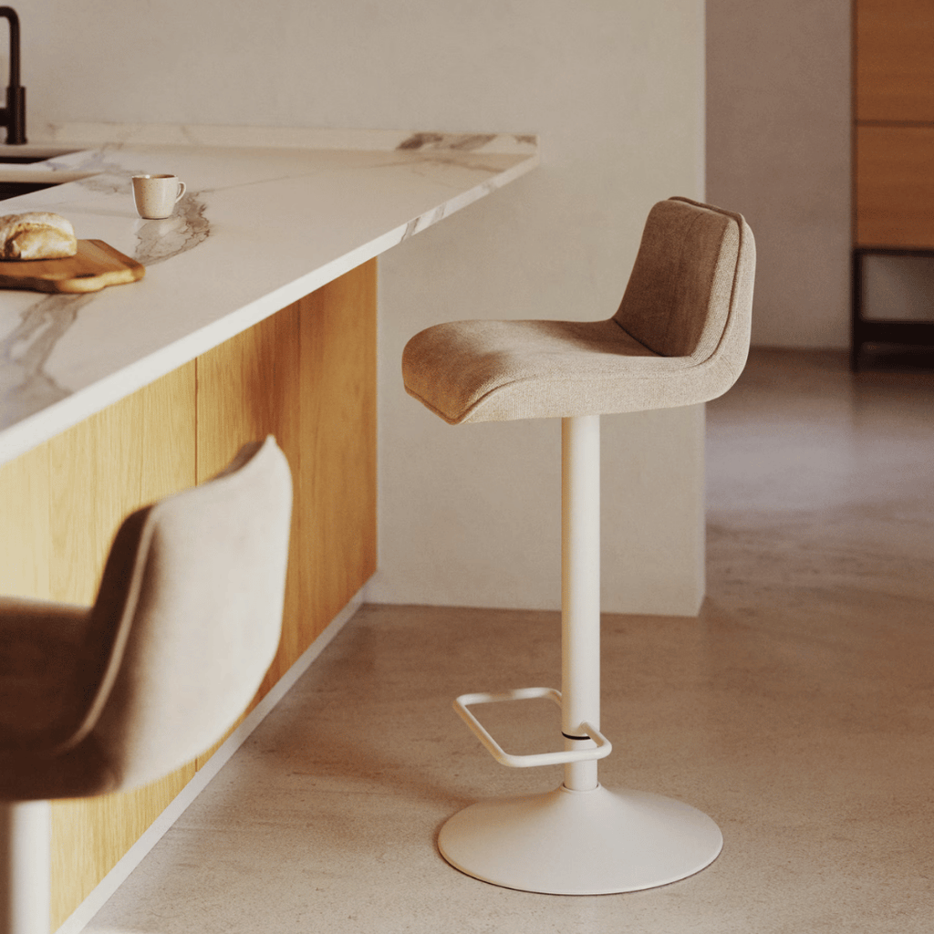 Tabouret de bar en acier beige avec assise rembourrée pour cuisine