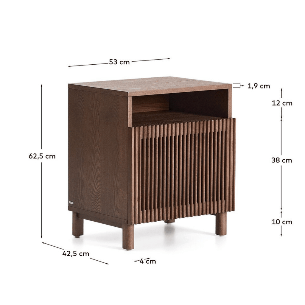 Table de chevet en noyer de style Mid-Century pour chambre à coucher, coloris noyer.
