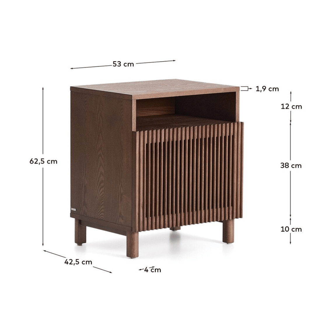 Table de chevet en noyer de style Mid-Century pour chambre à coucher, coloris noyer.