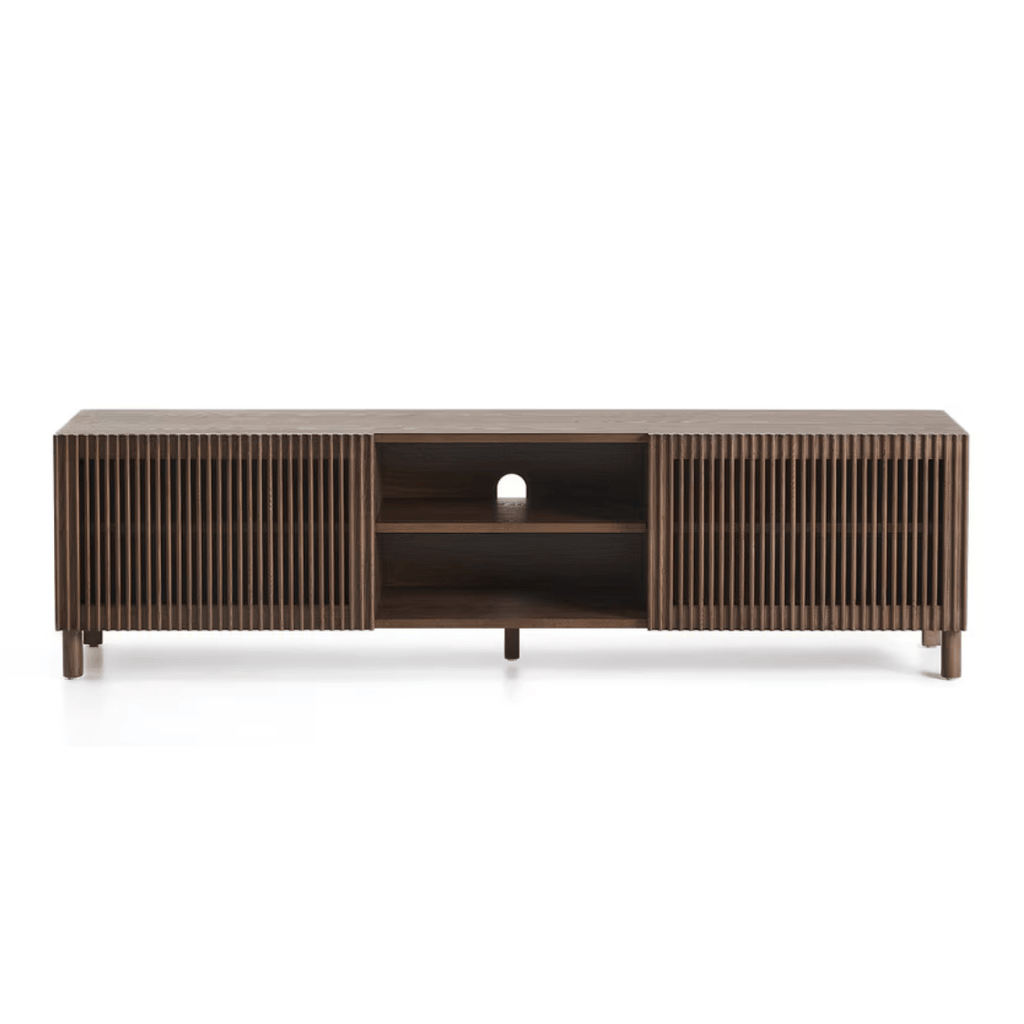 Meuble TV/multimédia en noyer de style Mid-Century, brun, avec rangement pour le salon