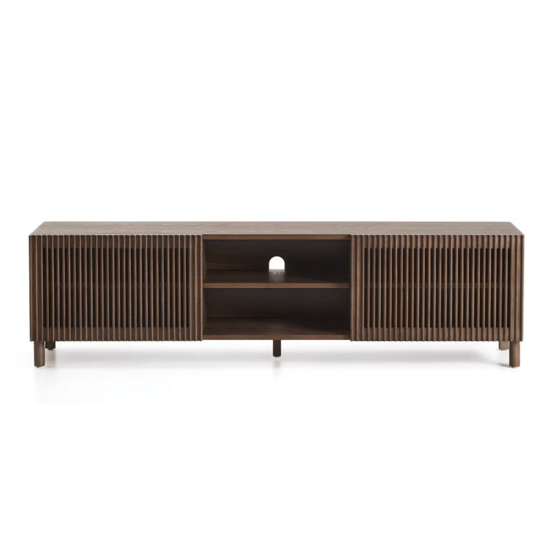 Meuble TV/multimédia en noyer de style Mid-Century, brun, avec rangement pour le salon