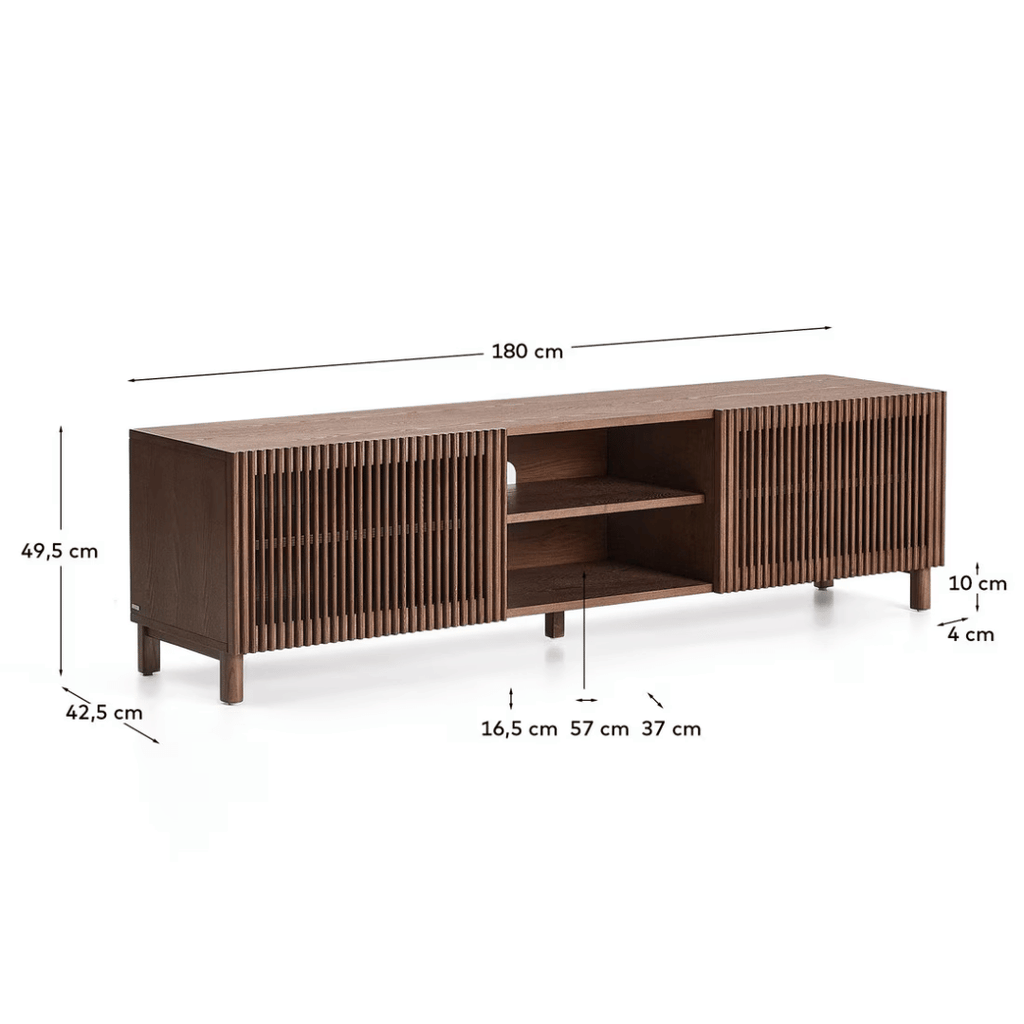 Meuble TV/multimédia en noyer de style Mid-Century, brun, avec rangement pour le salon