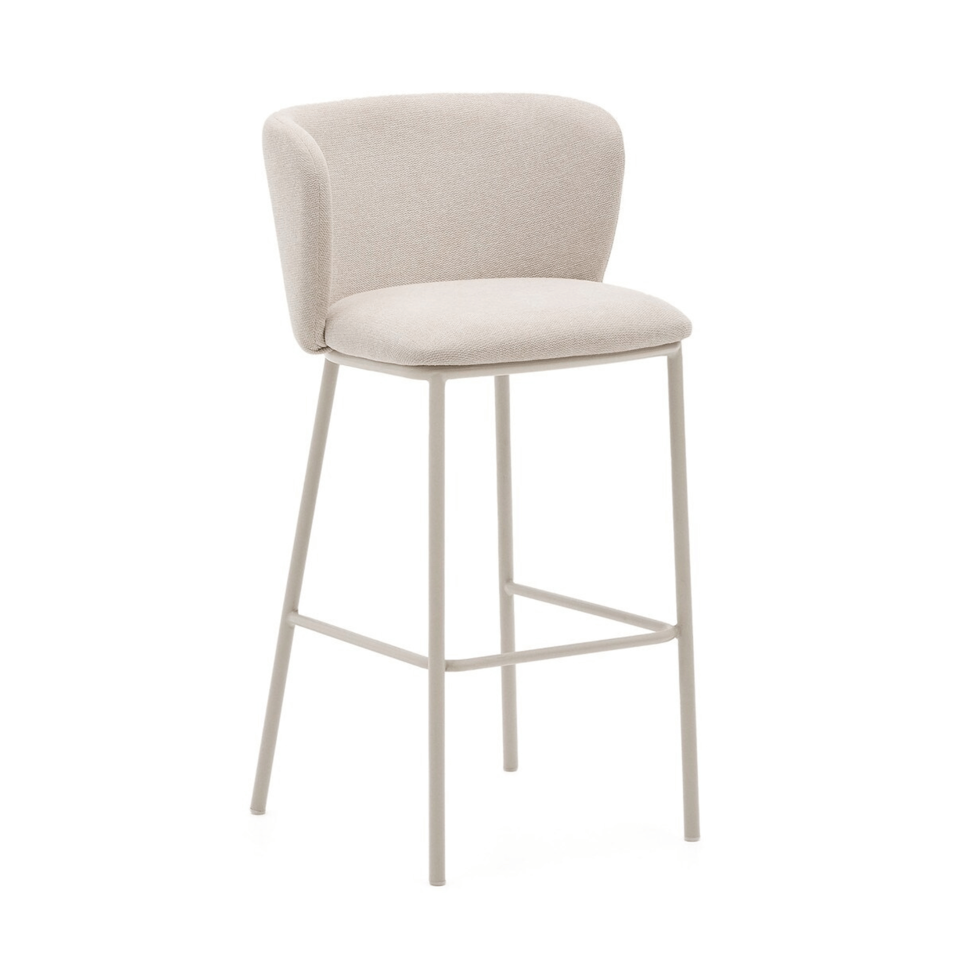 Tabouret de bar moderne en chenille ivoire avec mousse haute densité et dossier incurvé pour cuisine
