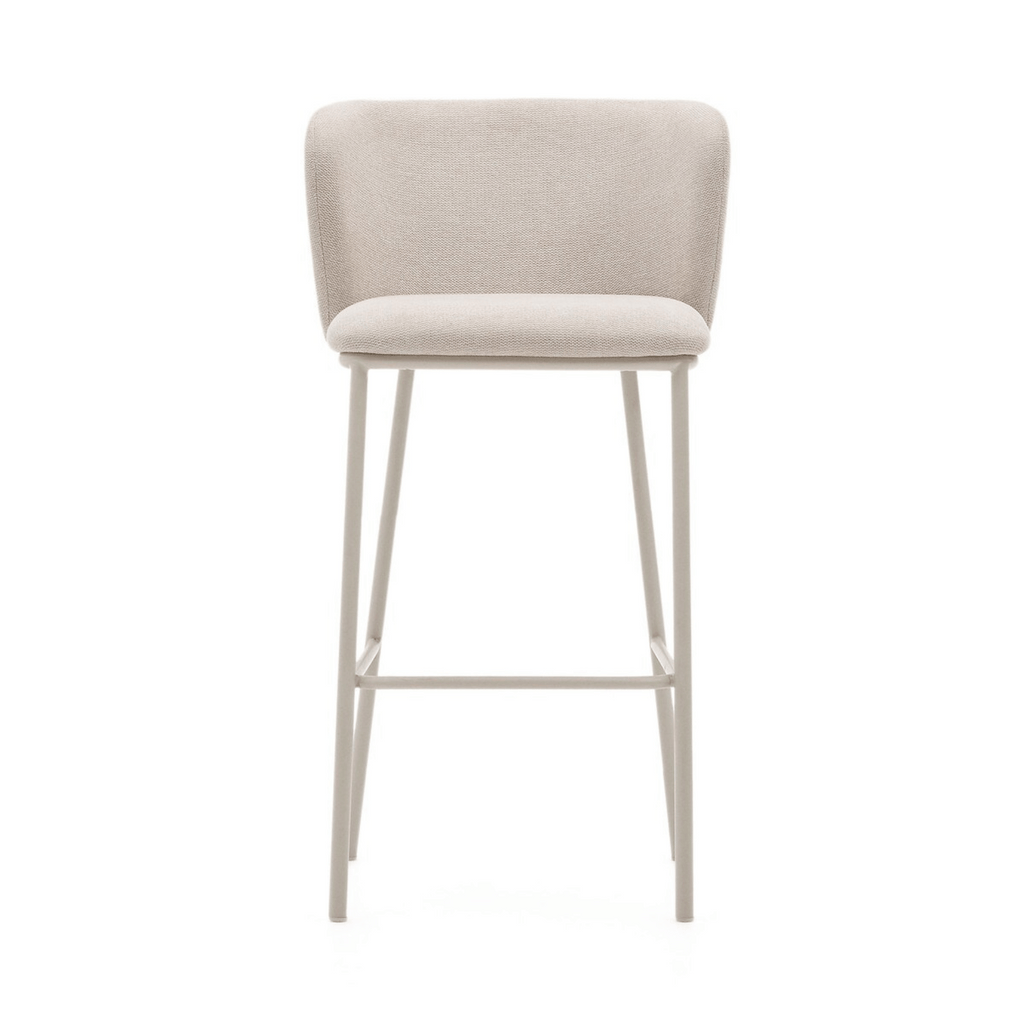 Tabouret de bar moderne en chenille ivoire avec mousse haute densité et dossier incurvé pour cuisine