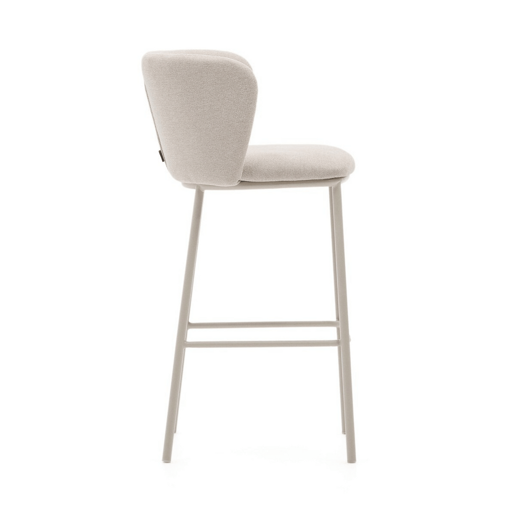 Tabouret de bar moderne en chenille ivoire avec mousse haute densité et dossier incurvé pour cuisine