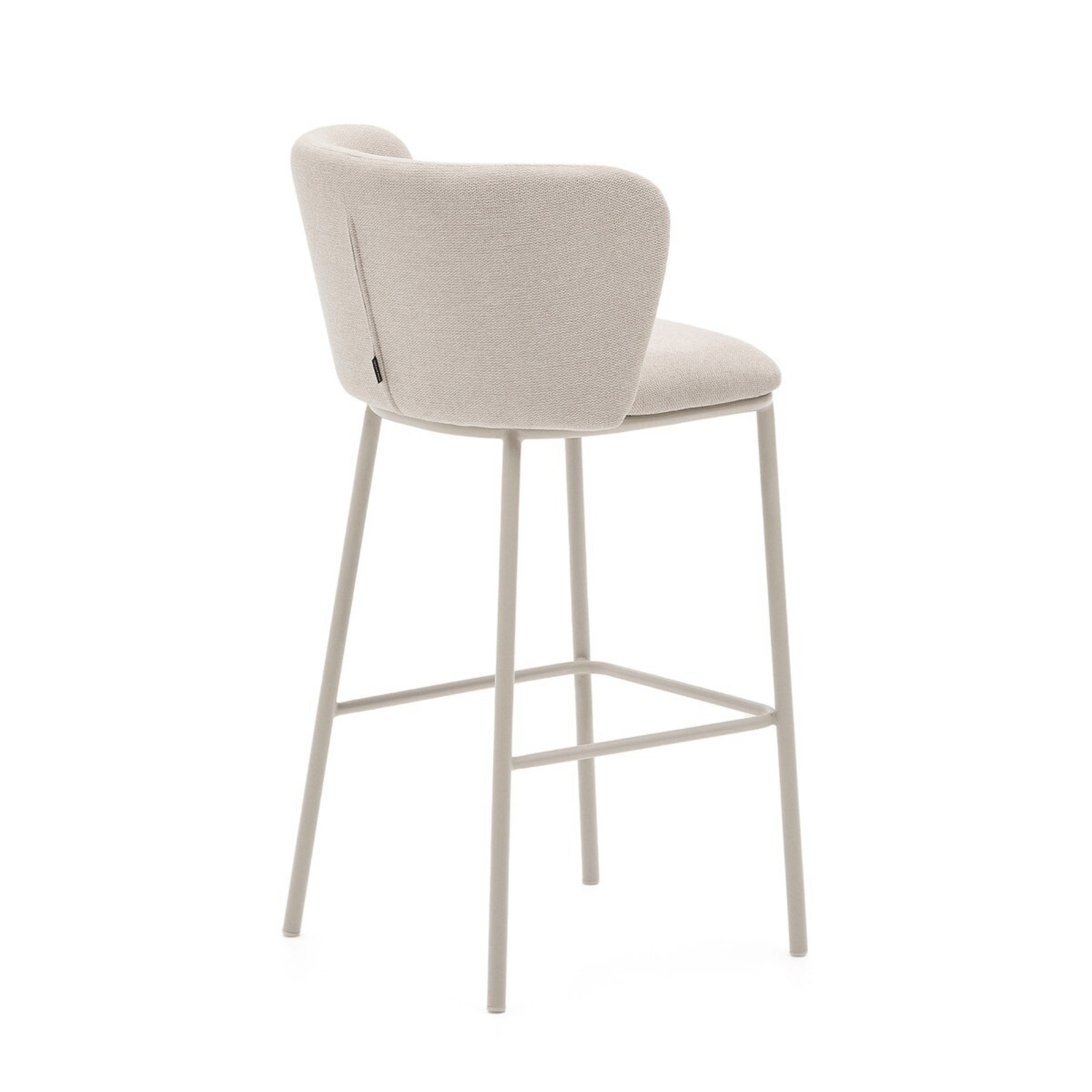 Tabouret de bar moderne en chenille ivoire avec mousse haute densité et dossier incurvé pour cuisine