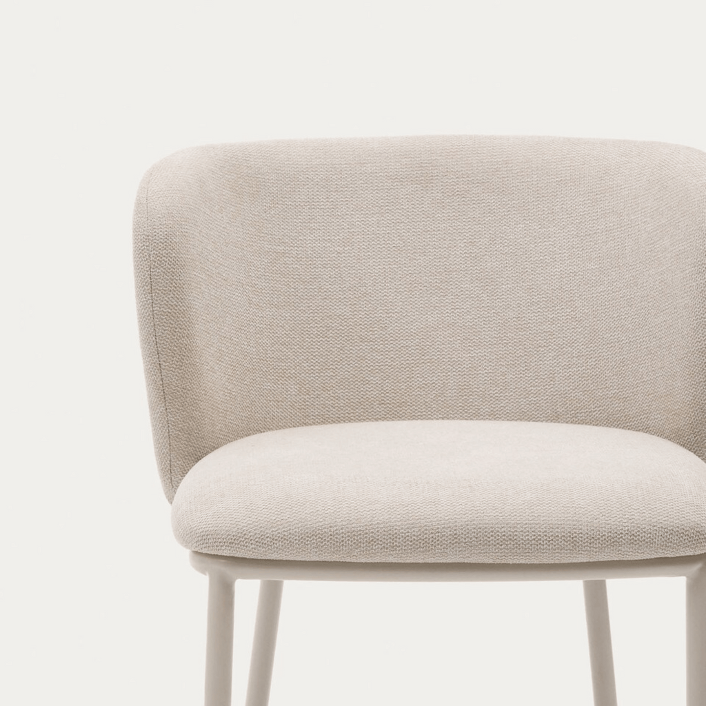 Tabouret de bar moderne en chenille ivoire avec mousse haute densité et dossier incurvé pour cuisine