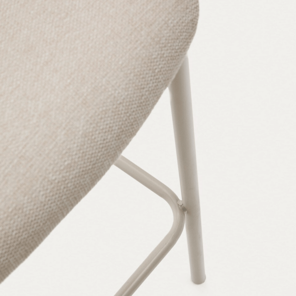 Tabouret de bar moderne en chenille ivoire avec mousse haute densité et dossier incurvé pour cuisine