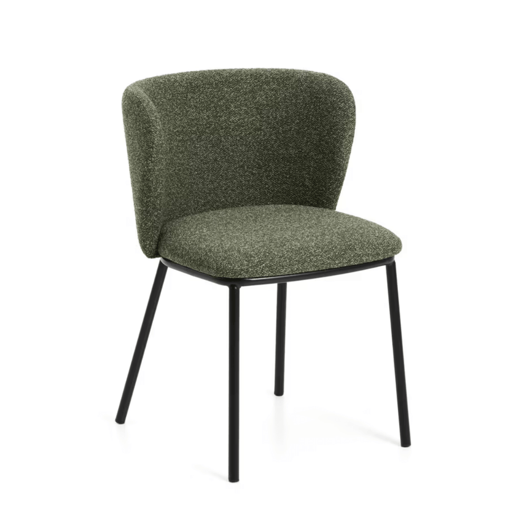 Chaise de salle à manger moderne en chenille verte avec mousse haute densité et dossier incurvé pour salle à manger