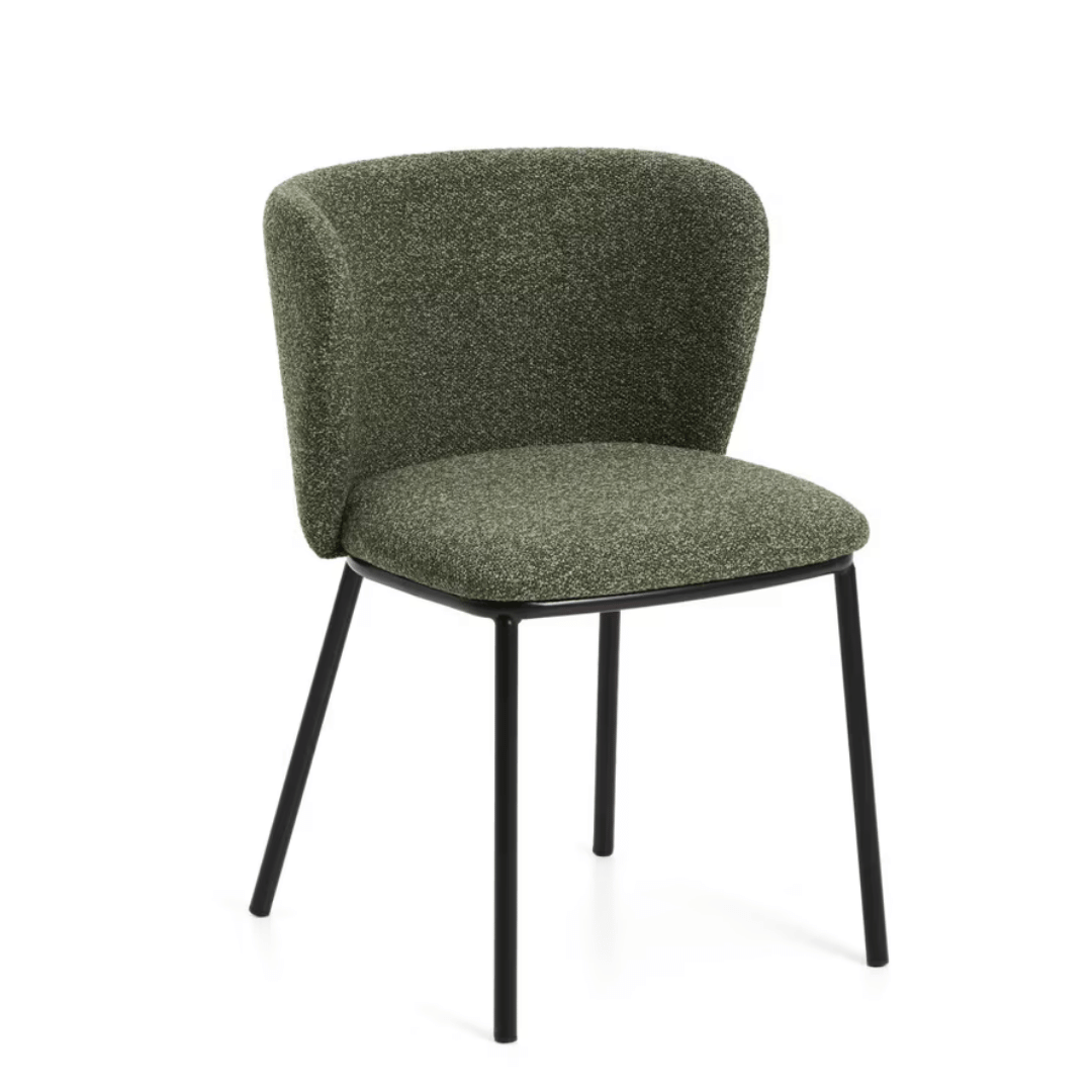 Chaise de salle à manger moderne en chenille verte avec mousse haute densité et dossier incurvé pour salle à manger