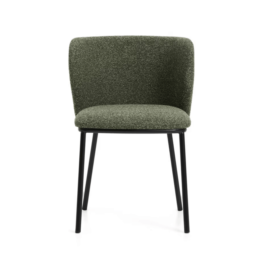 Chaise de salle à manger moderne en chenille verte avec mousse haute densité et dossier incurvé pour salle à manger