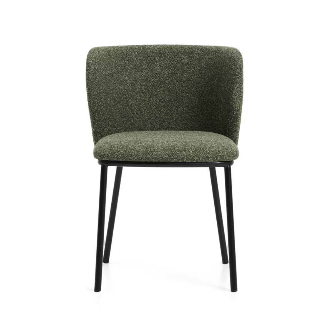 Chaise de salle à manger moderne en chenille verte avec mousse haute densité et dossier incurvé pour salle à manger