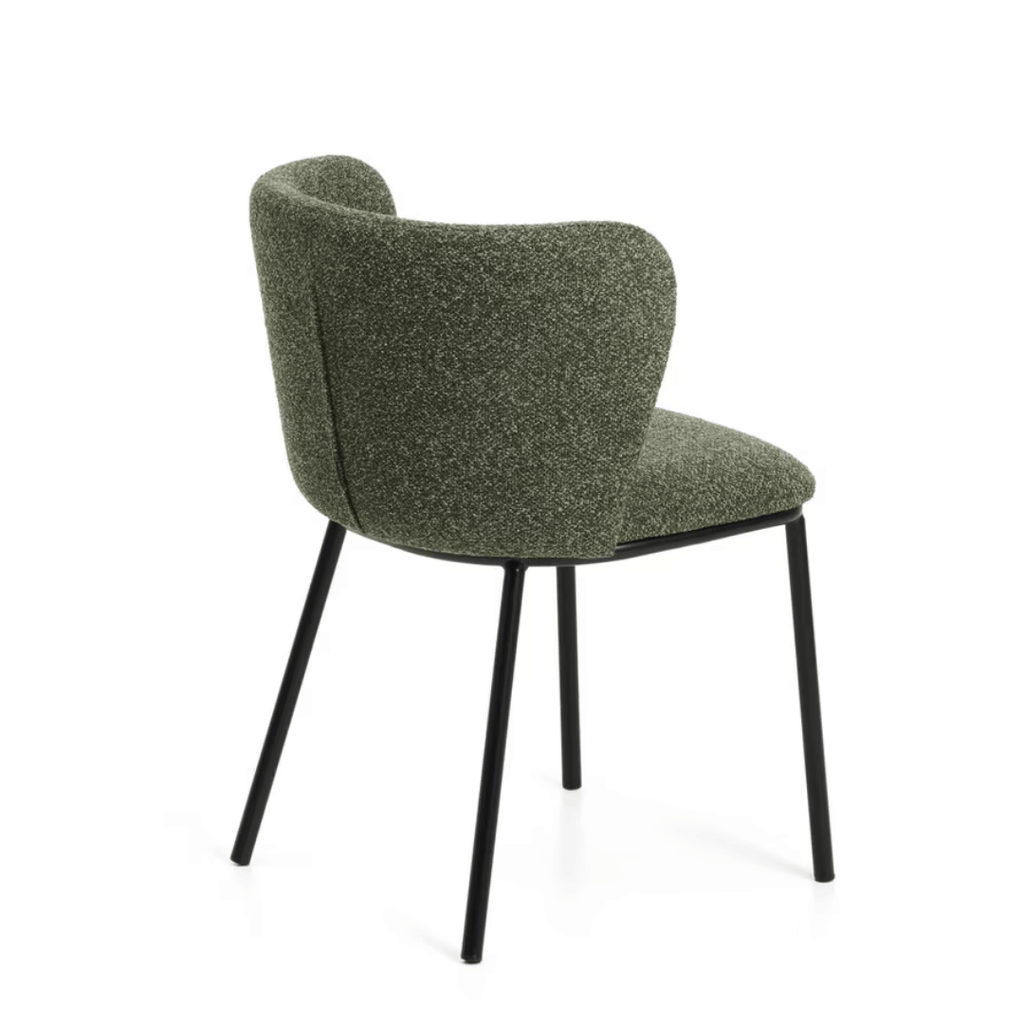 Chaise de salle à manger moderne en chenille verte avec mousse haute densité et dossier incurvé pour salle à manger