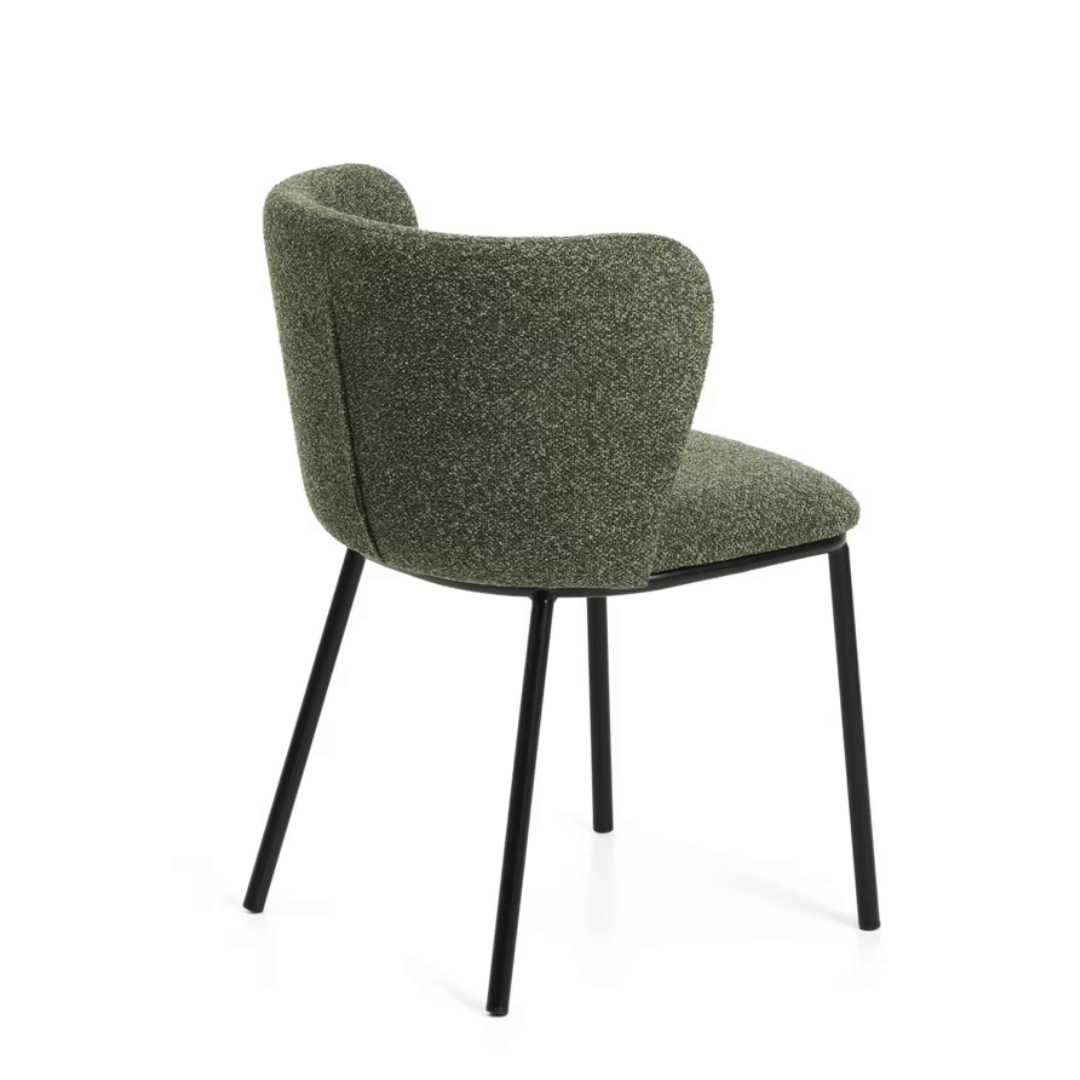 Chaise de salle à manger moderne en chenille verte avec mousse haute densité et dossier incurvé pour salle à manger
