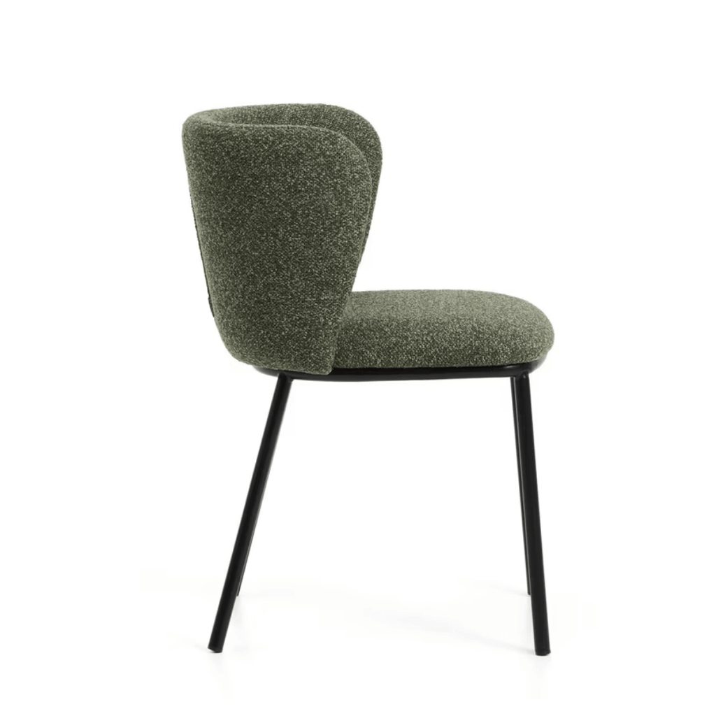 Chaise de salle à manger moderne en chenille verte avec mousse haute densité et dossier incurvé pour salle à manger