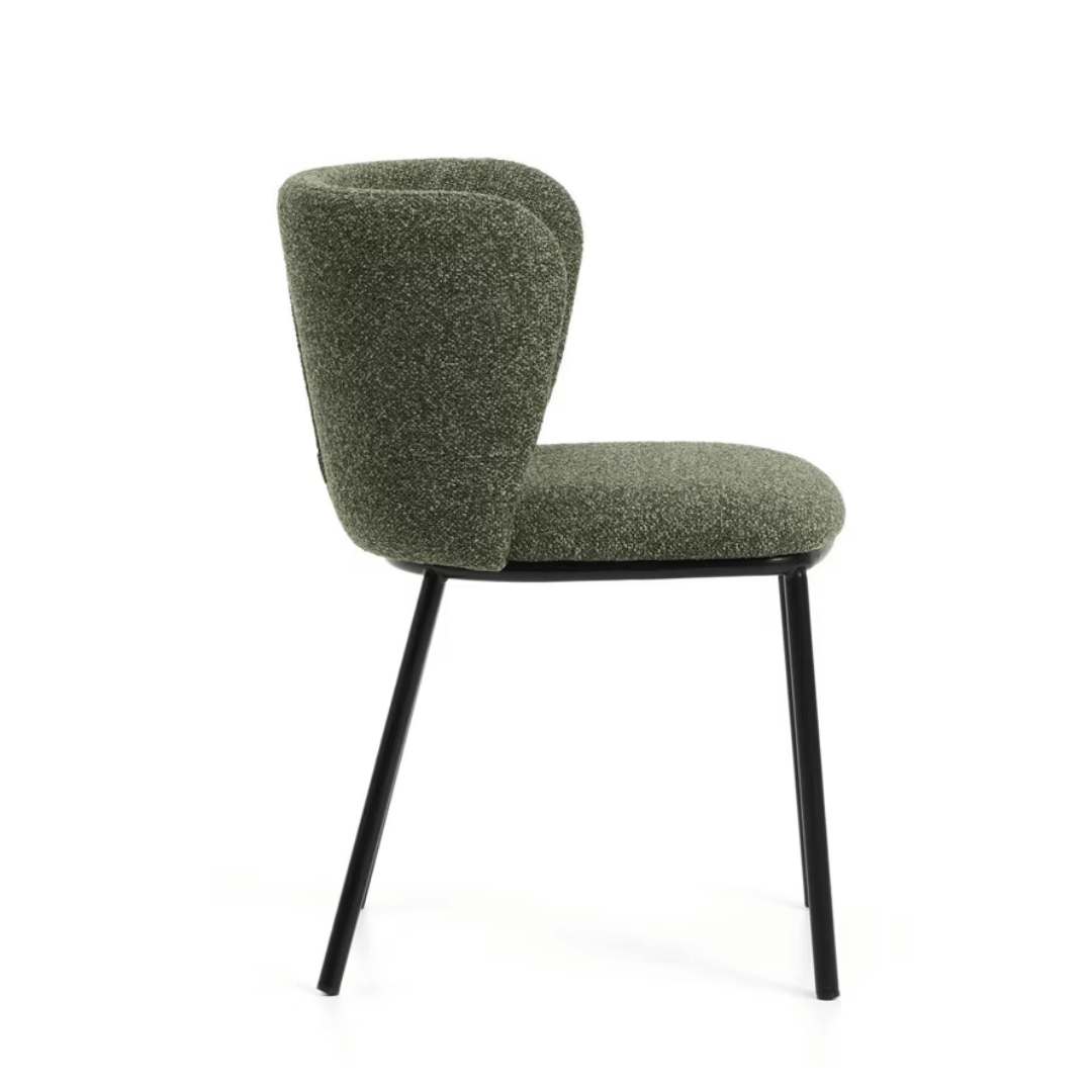Chaise de salle à manger moderne en chenille verte avec mousse haute densité et dossier incurvé pour salle à manger