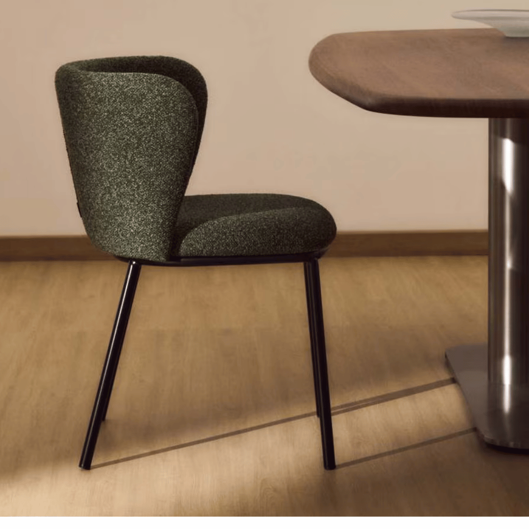 Chaise de salle à manger moderne en chenille verte avec mousse haute densité et dossier incurvé pour salle à manger