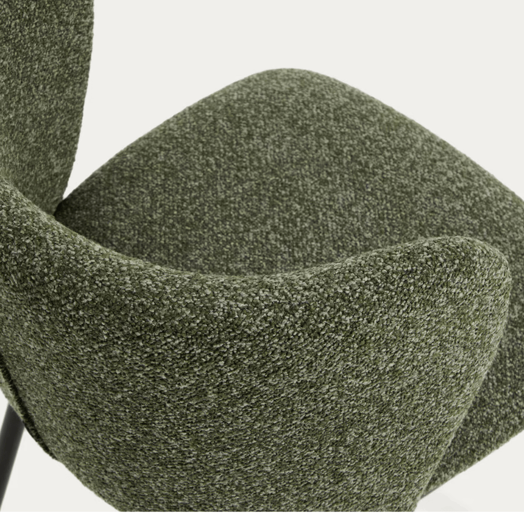 Chaise de salle à manger moderne en chenille verte avec mousse haute densité et dossier incurvé pour salle à manger