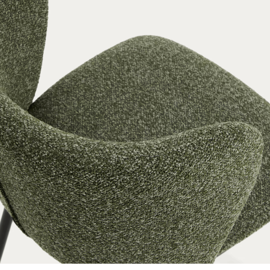 Chaise de salle à manger moderne en chenille verte avec mousse haute densité et dossier incurvé pour salle à manger