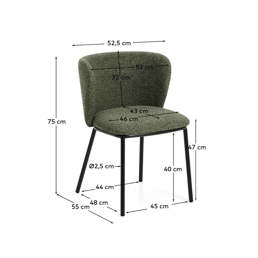 Chaise de salle à manger moderne en chenille verte avec mousse haute densité et dossier incurvé pour salle à manger